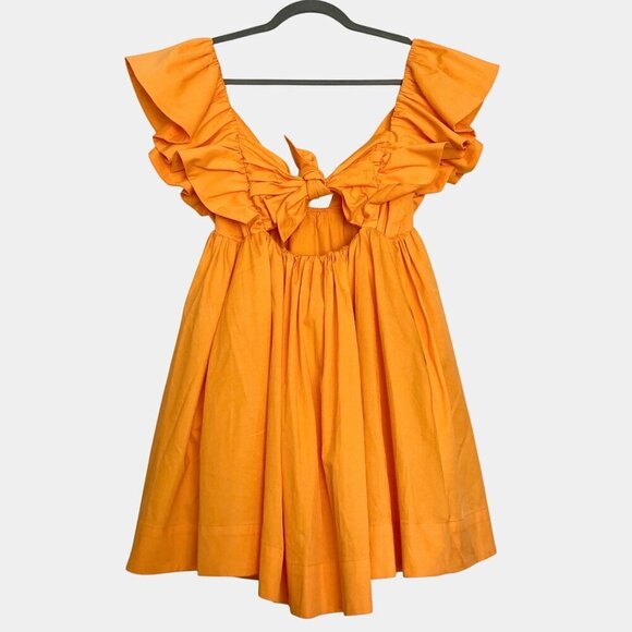 FOR LOVE & LEMONS Clementine Ruffled Tie Back Mini Dress Orange - Picture 10 of 14